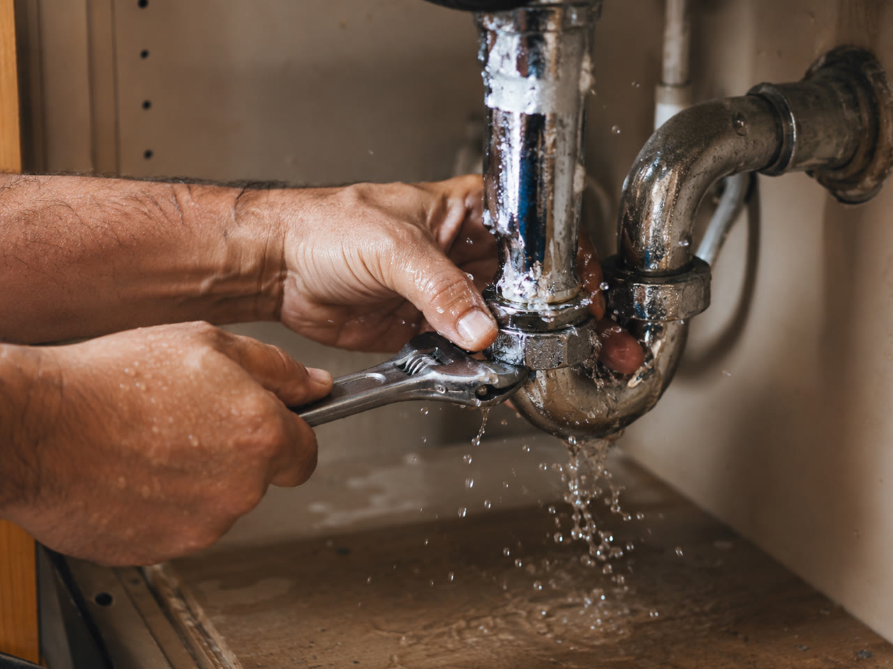 Artisan reparant une fuite